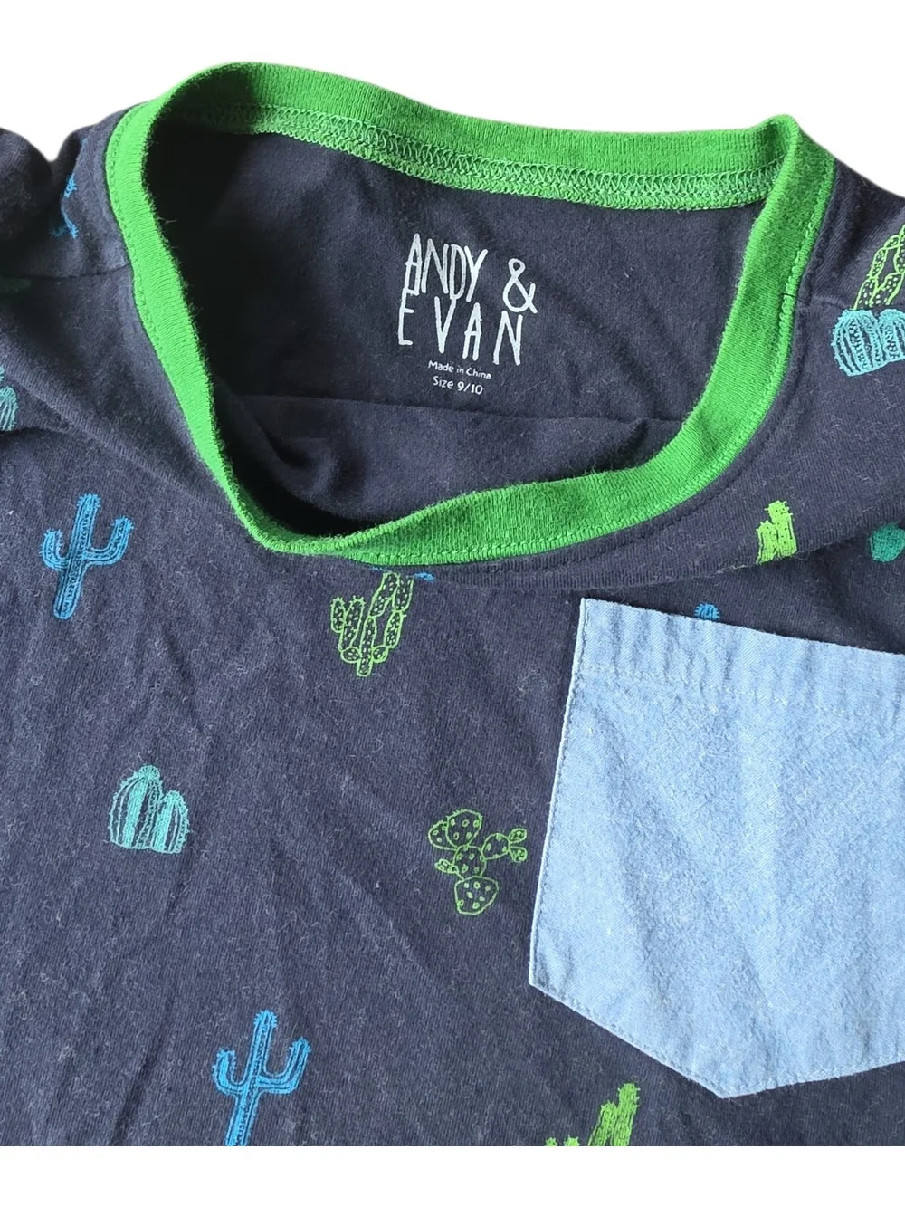 Andy & Evan Charcoal Tee with Blue Pocket and Green Trim